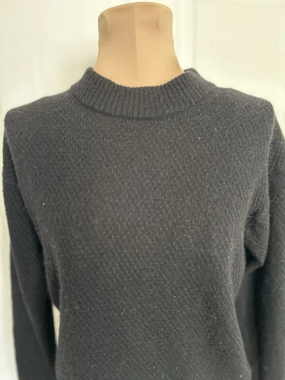 Quince Baby Alpaca Wool Diamond Stitch Crew Neck Sweater  Black Size S